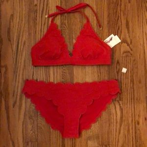 NWT Jessica Simpson red scalloped bikini